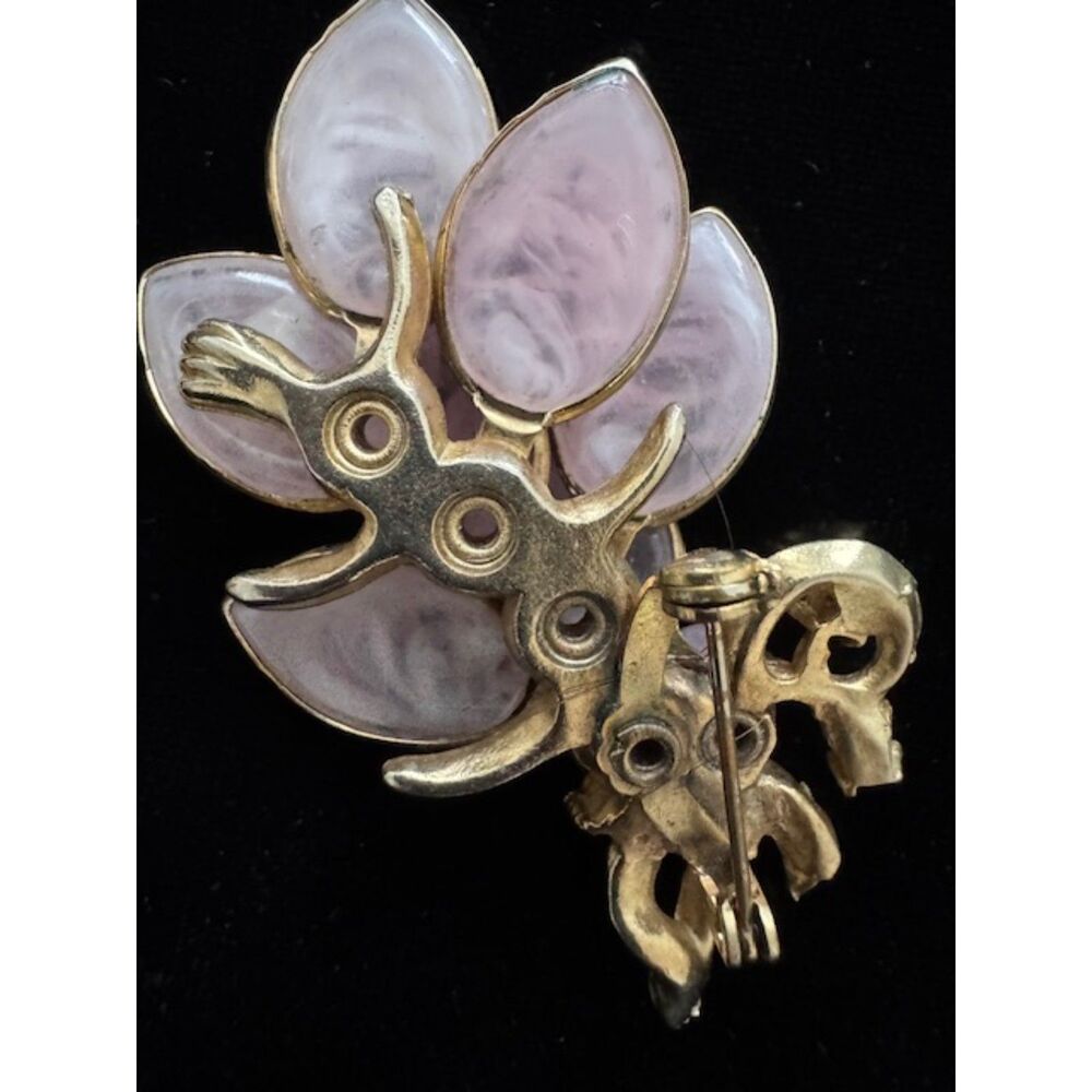 Vintage midcentury modern broches with pink glass moonglow cabochon stones. - Picture 5 of 6